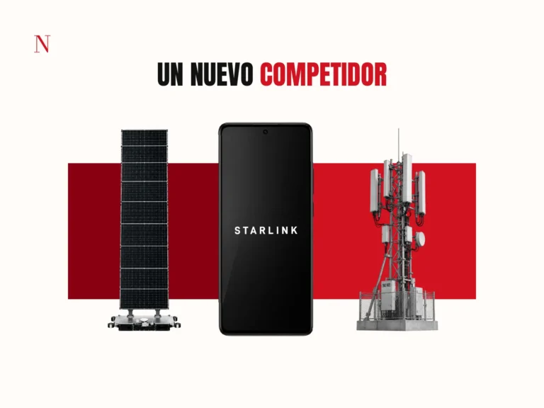 Satélite Starlink y torre de telefonía móvil que ilustran la estrategia de SpaceX para integrar redes satelitales y terrestres.