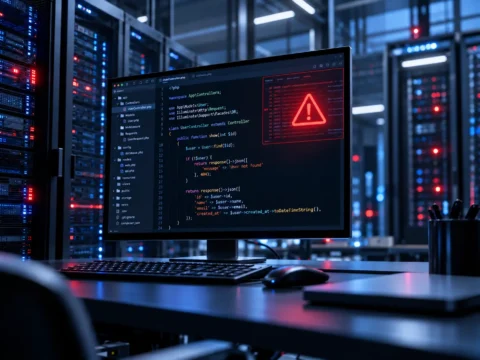 Sala de servidores que ilustra la alerta internacional por dos vulnerabilidades críticas en PHP que afectan la seguridad de sitios web.